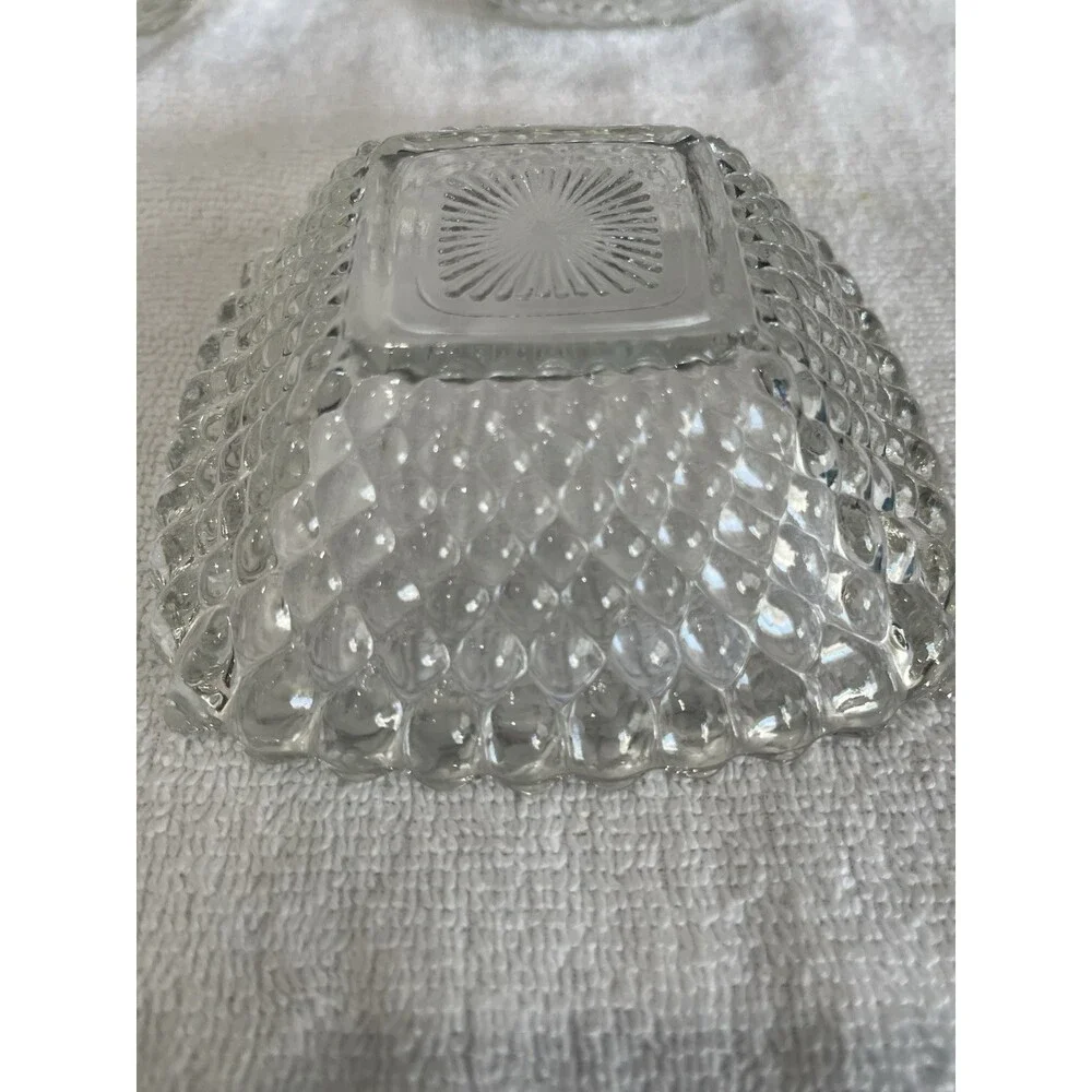 Vtg MCM Hobnail Pressed Glass Clear Dessert Nut Dishes Bowls Set Of 8 Classic‎